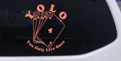 YOLO You Only Live Once Gambling Poker Other Car or Truck Window Decal Sticker (Coral)
