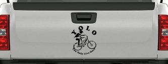 YOLO You Only Live Once Mountain Biker Sports Car or Truck Window Decal Sticker (Black)