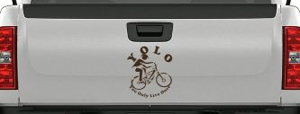 YOLO You Only Live Once Mountain Biker Sports Car or Truck Window Vinyl Decal Sticker (Brown)