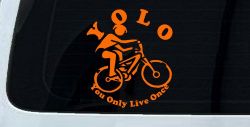 YOLO You Only Live Once Mountain Biker Sports Car or Truck Window Decal Sticker (Orange)