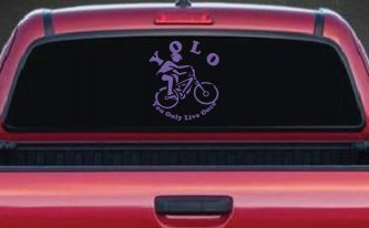 YOLO You Only Live Once Mountain Biker Sports Car or Truck Window Vinyl Decal Sticker (Purple)