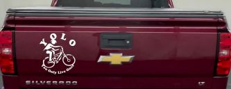 YOLO You Only Live Once Mountain Biker Sports Car or Truck Window Vinyl Decal Sticker (White)