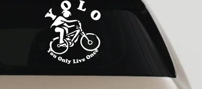 YOLO You Only Live Once Mountain Biker Sports Car or Truck Window Vinyl Decal Sticker