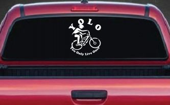 YOLO You Only Live Once Mountain Biker Sports Car or Truck Window Decal Sticker