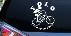 YOLO You Only Live Once Mountain Biker Sports Car or Truck Window Decal Sticker