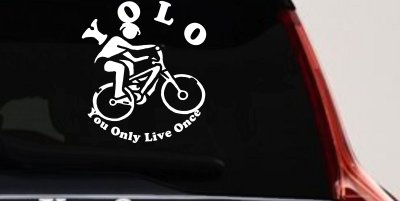 YOLO You Only Live Once Mountain Biker Sports Car or Truck Window Vinyl Decal Sticker
