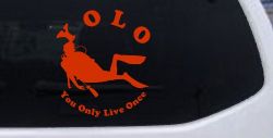 YOLO You Only Live Once Skuba Diving Sports Car or Truck Window Decal Sticker (Orange Red)