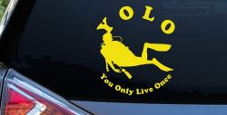 YOLO You Only Live Once Skuba Diving Sports Car or Truck Window Vinyl Decal Sticker (Yellow)