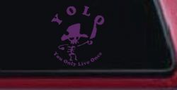 YOLO You Only Live Once Cute Pirate Funny Car or Truck Window Vinyl Decal Sticker (Violet)