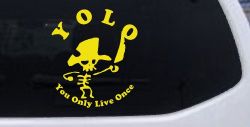 YOLO You Only Live Once Cute Pirate Funny Car or Truck Window Vinyl Decal Sticker (Yellow)