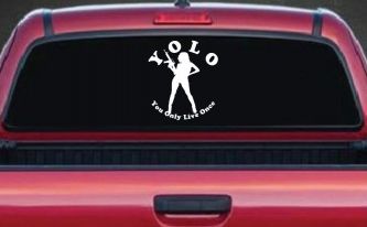 YOLO You Only Live Once Girl Machine Gun Military Car or Truck Window Decal Sticker
