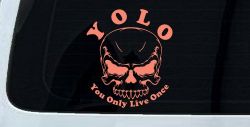 YOLO You Only Live Once Mean Skull Skulls Car or Truck Window Vinyl Decal Sticker (Coral)