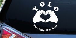 YOLO You Only Live Once Heart Hands Car or Truck Window Decal Sticker