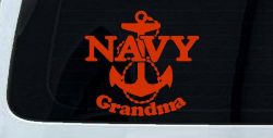 Navy Grandma Military Car or Truck Window Decal Sticker (Orange Red)