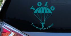 YOLO You Only Live Once Skydiving Sports Car or Truck Window Decal Sticker (Turquoise Blue)
