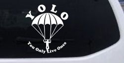 YOLO You Only Live Once Skydiving Sports Car or Truck Window Decal Sticker