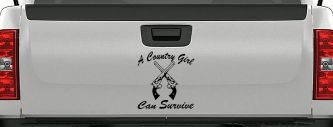 A Country Girl Can Survive Crossed Pistols Guns Car or Truck Window Decal Sticker (Black)