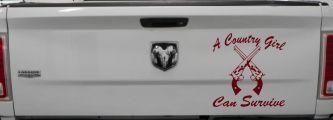 A Country Girl Can Survive Crossed Pistols Guns Car or Truck Window Vinyl Decal Sticker (Purple Red)