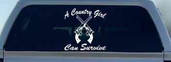 A Country Girl Can Survive Crossed Pistols Guns Car or Truck Window Decal Sticker