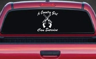 A Country Girl Can Survive Crossed Pistols Guns Car or Truck Window Decal Sticker