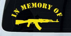 In Memory Of AK 47 Military Car or Truck Window Decal Sticker (Yellow)