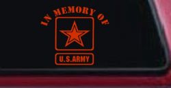 In Memory Of Army Military Car or Truck Window Decal Sticker (Orange Red)