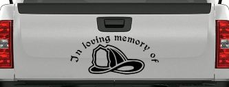 In Loving Memory Of Firefighter Helmet Car or Truck Window Decal Sticker (Black)