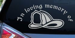 In Loving Memory Of Firefighter Helmet Car or Truck Window Decal Sticker (Light Gray)