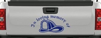 In Loving Memory Of Firefighter Helmet Car or Truck Window Decal Sticker (Navy)