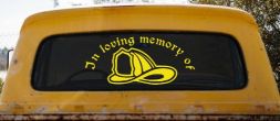 In Loving Memory Of Firefighter Helmet Car or Truck Window Vinyl Decal Sticker (Yellow)