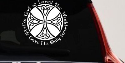 Celtic Cross John 3:16 God Loved the World Christian Car or Truck Window Vinyl Decal Sticker