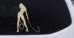 Devil Girl With Whip Car or Truck Window Decal Sticker (Desert Sand)