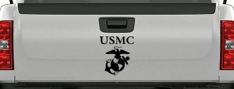 USMC With Marine Logo Military Car or Truck Window Vinyl Decal Sticker (Black)