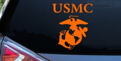 USMC With Marine Logo Military Car or Truck Window Decal Sticker (Orange)