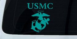 USMC With Marine Logo Military Car or Truck Window Decal Sticker (Turquoise)