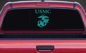 USMC With Marine Logo Military Car or Truck Window Decal Sticker (Turquoise)