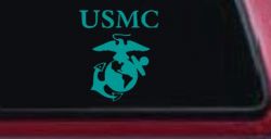 USMC With Marine Logo Military Car or Truck Window Decal Sticker (Turquoise)