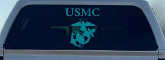 USMC With Marine Logo Military Car or Truck Window Decal Sticker (Turquoise Blue)