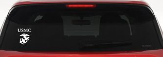USMC With Marine Logo Military Car or Truck Window Vinyl Decal Sticker (White)