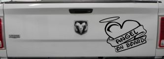 Angel On Board Heart And Halo Christian Car or Truck Window Decal Sticker (Black)