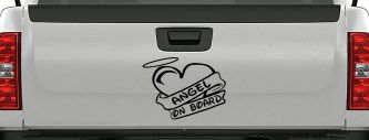 Angel On Board Heart And Halo Christian Car or Truck Window Decal Sticker (Black)