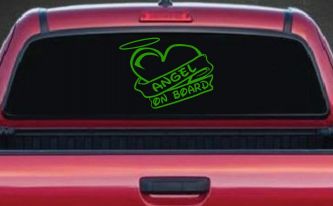 Angel On Board Heart And Halo Christian Car or Truck Window Vinyl Decal Sticker (Lime)
