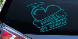 Angel On Board Heart And Halo Christian Car or Truck Window Vinyl Decal Sticker (Turquoise Blue)