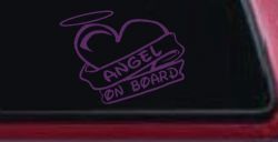 Angel On Board Heart And Halo Christian Car or Truck Window Decal Sticker (Violet)