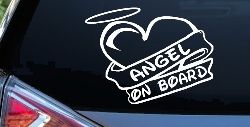 Angel On Board Heart And Halo Christian Car or Truck Window Decal Sticker