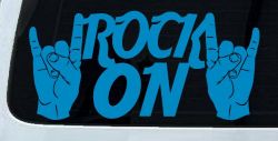 Rock On With Hands Music Car or Truck Window Vinyl Decal Sticker (Blue)