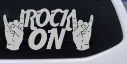Rock On With Hands Music Car or Truck Window Vinyl Decal Sticker (Light Gray)