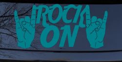 Rock On With Hands Music Car or Truck Window Vinyl Decal Sticker (Turquoise Blue)