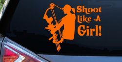 Shoot Like A Girl Bow Hunter Hunting Car or Truck Window Decal Sticker (Orange)