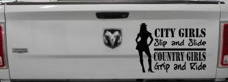 City Girls Slip And Slide Country Girls Grip And Ride Car or Truck Window Decal Sticker (Black)